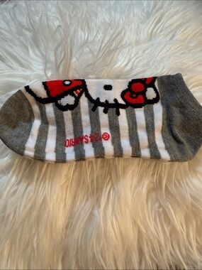 Sanrio Hello Kitty Gray & White Striped Ankle Socks with Red Bow